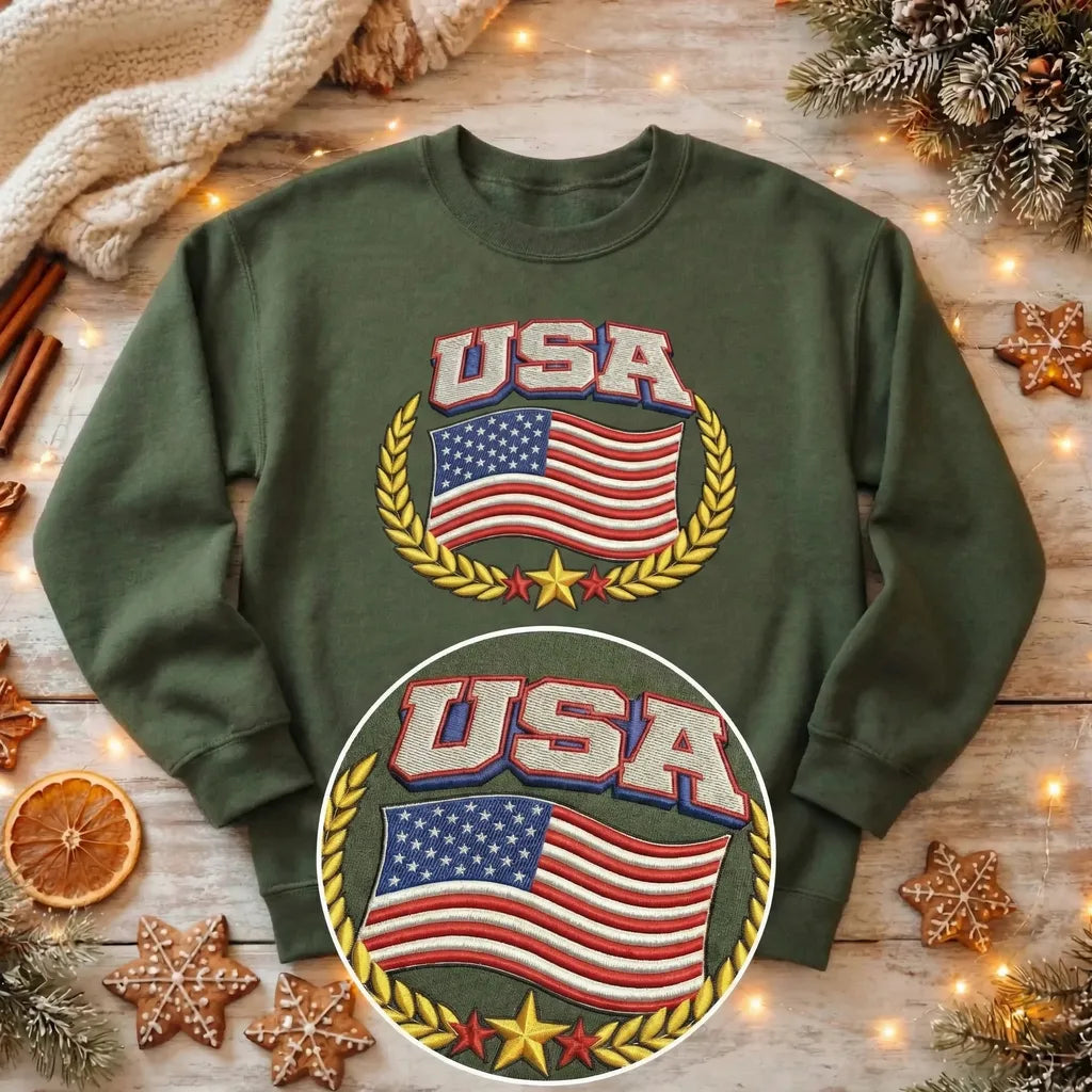 Custom Country Flag Embroidered Sweatshirt, Country Flag Top