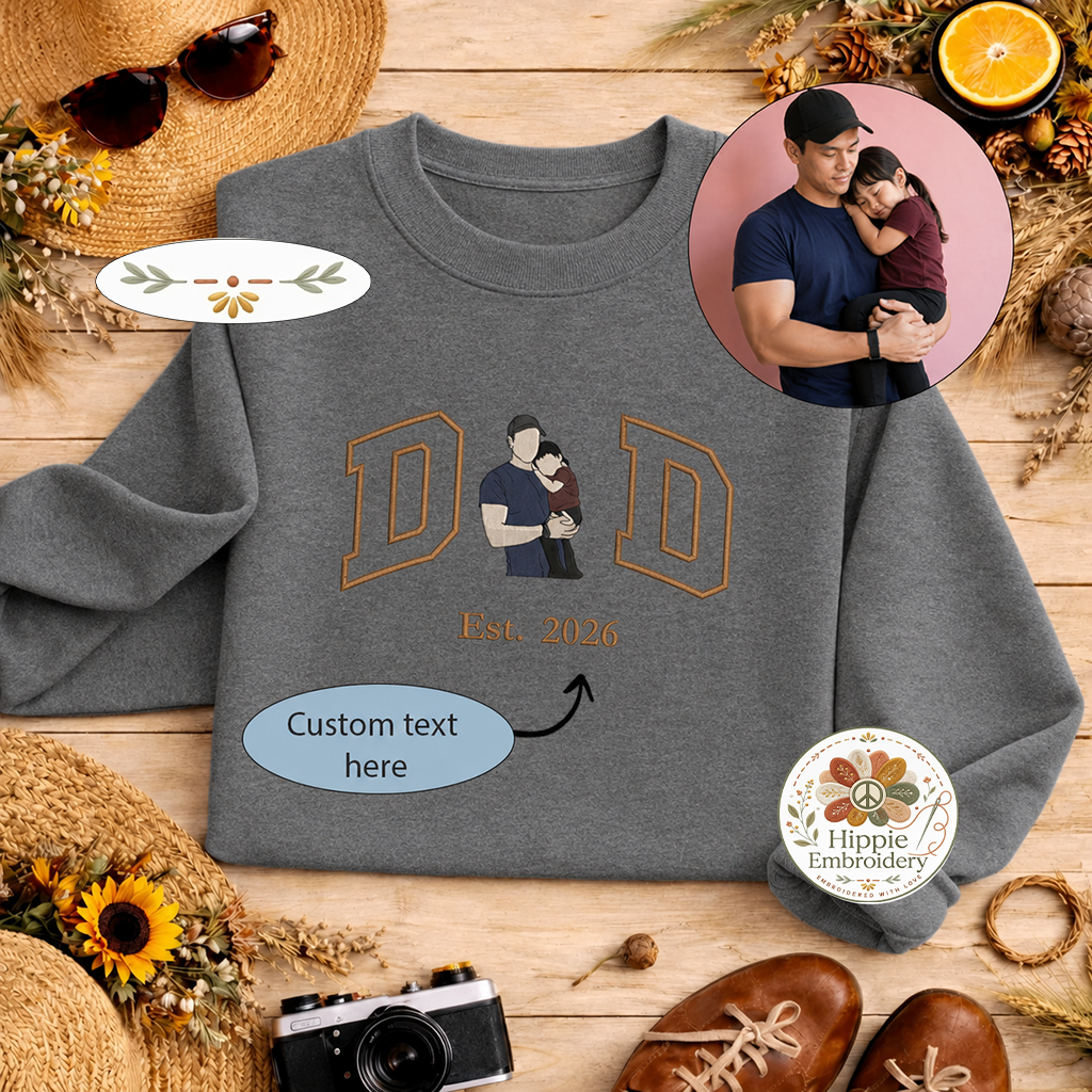Custom Dad Photo Embroidered Sweatshirt, Faceless Portrait Crew