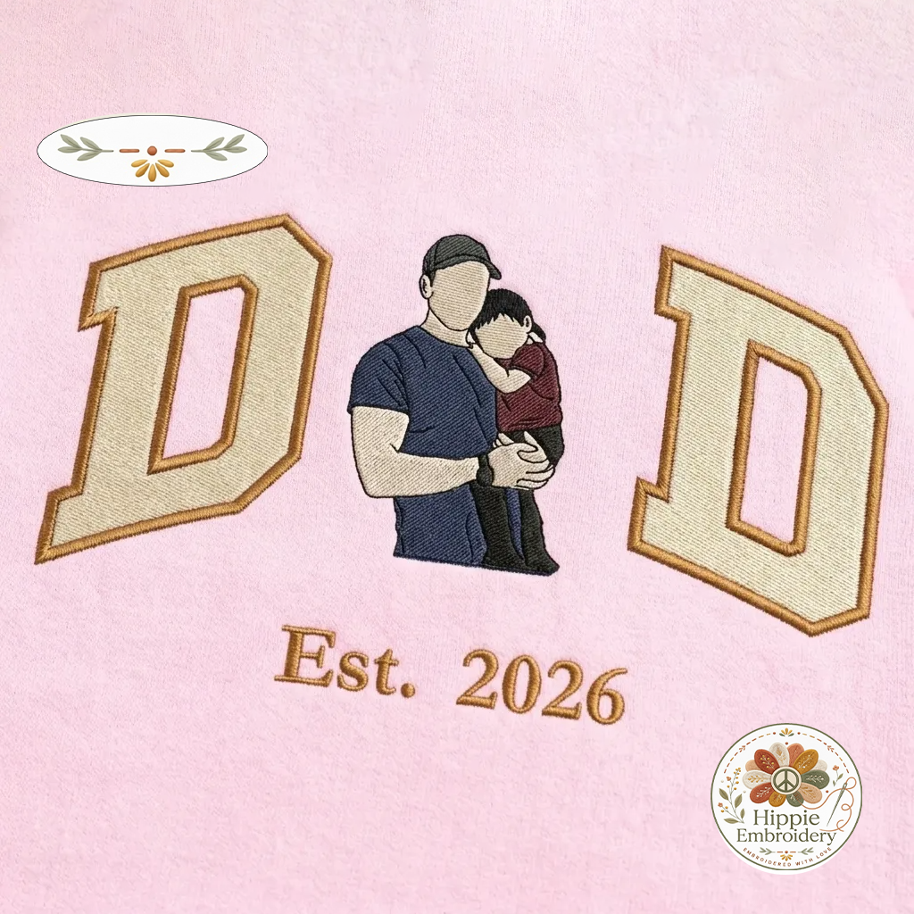 Custom Dad Photo Embroidered Sweatshirt, Faceless Portrait Crew