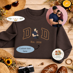 Custom Dad Photo Embroidered Sweatshirt, Faceless Portrait Crew