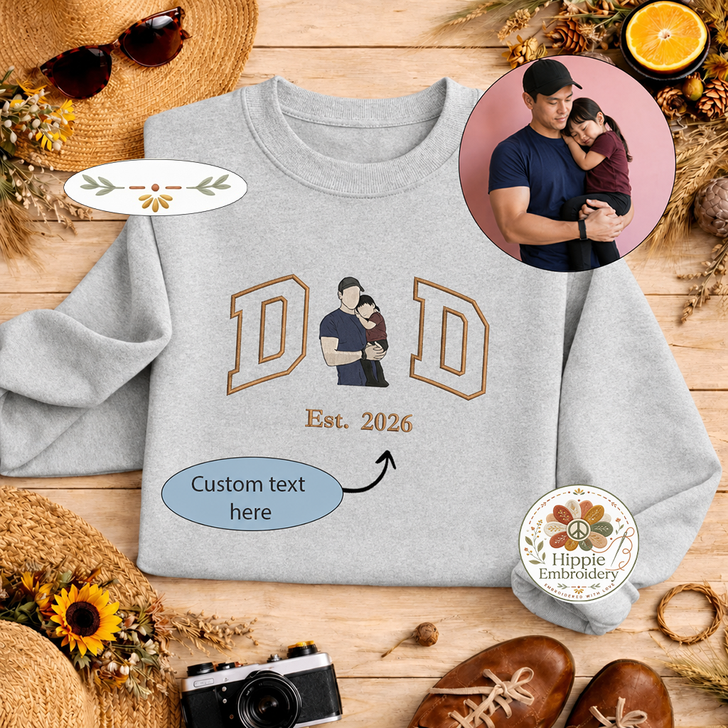 Custom Dad Photo Embroidered Sweatshirt, Faceless Portrait Crew