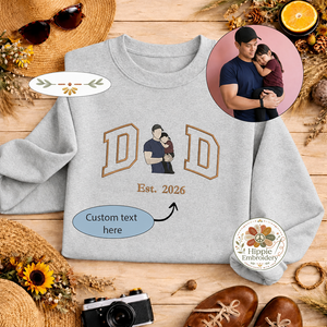 Custom Dad Photo Embroidered Sweatshirt, Faceless Portrait Crew