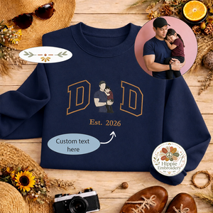 Custom Dad Photo Embroidered Sweatshirt, Faceless Portrait Crew