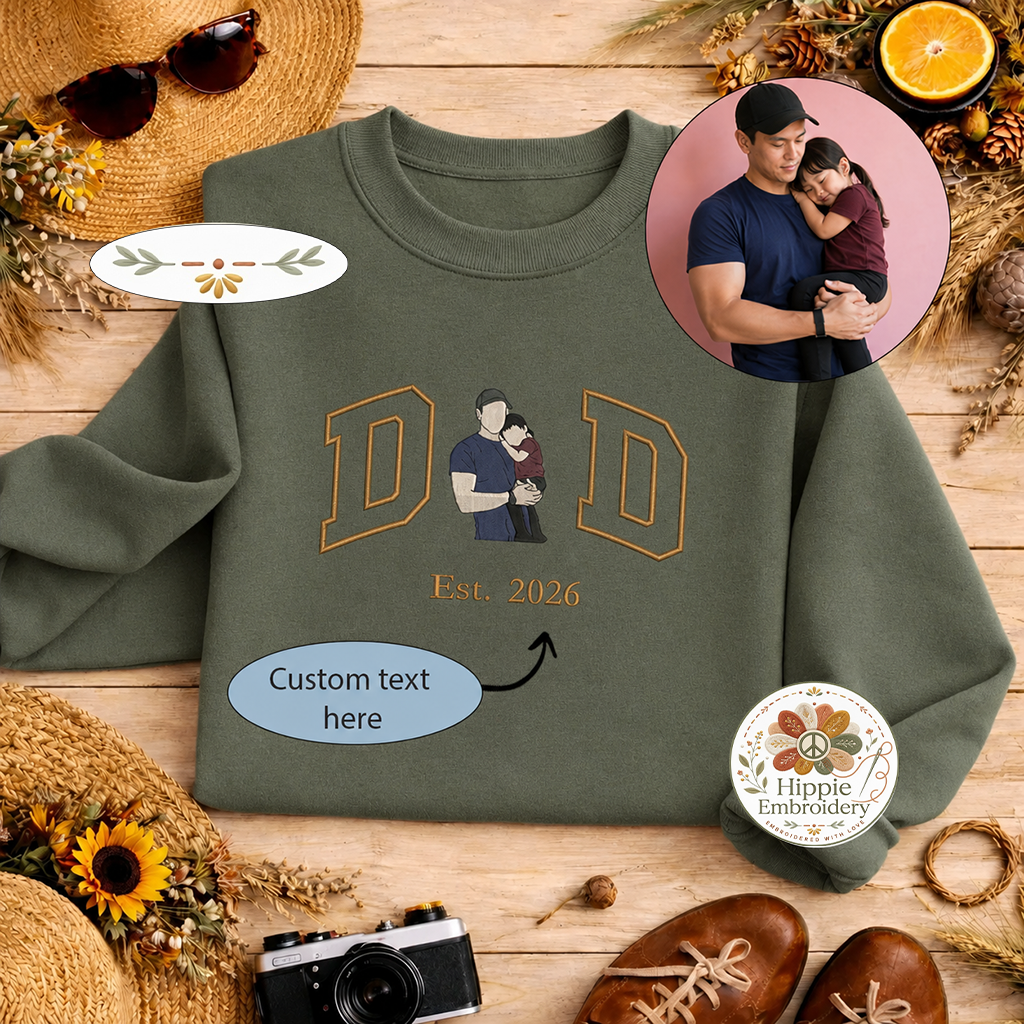 Custom Dad Photo Embroidered Sweatshirt, Faceless Portrait Crew