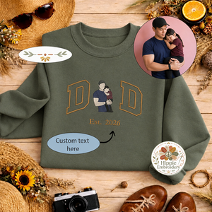 Custom Dad Photo Embroidered Sweatshirt, Faceless Portrait Crew