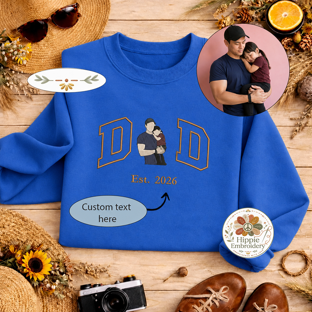 Custom Dad Photo Embroidered Sweatshirt, Faceless Portrait Crew