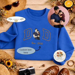 Custom Dad Photo Embroidered Sweatshirt, Faceless Portrait Crew