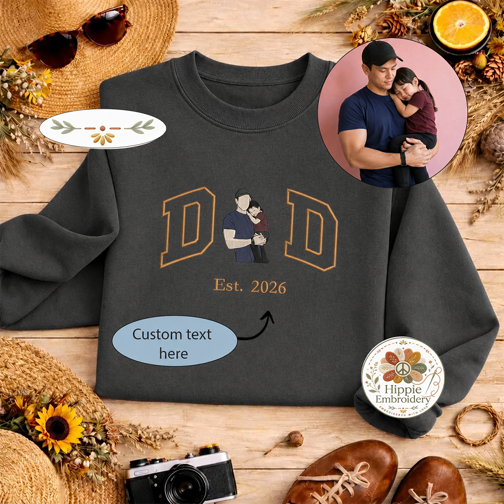 Custom Dad Photo Embroidered Sweatshirt, Faceless Portrait Crew
