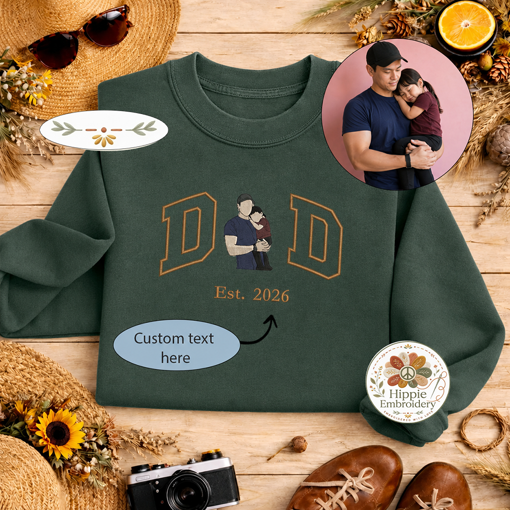 Custom Dad Photo Embroidered Sweatshirt, Faceless Portrait Crew