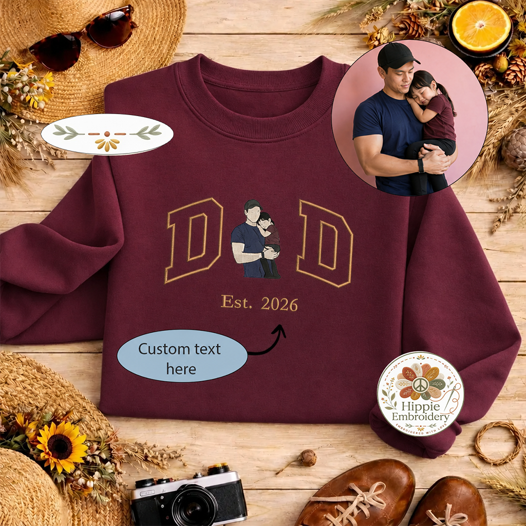 Custom Dad Photo Embroidered Sweatshirt, Faceless Portrait Crew
