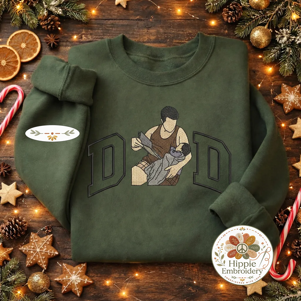 Custom Dad Portrait Embroidered Sweatshirt, New Dad Gift Top