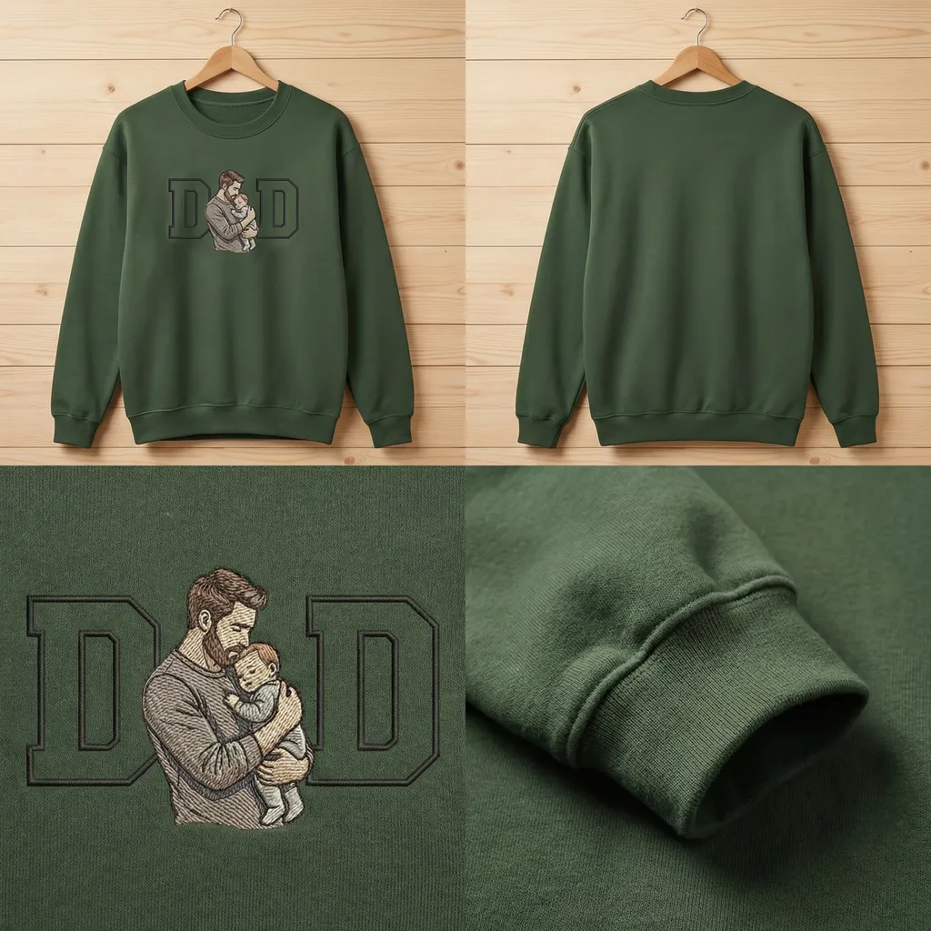 Custom Dad Portrait Embroidered Sweatshirt, New Dad Gift Top