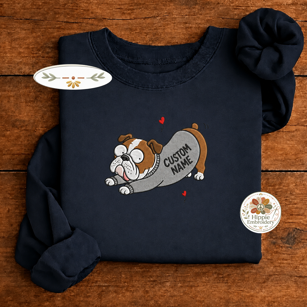 Custom Dog Name Embroidered Sweatshirt, Funny Cartoon Puppy Crew