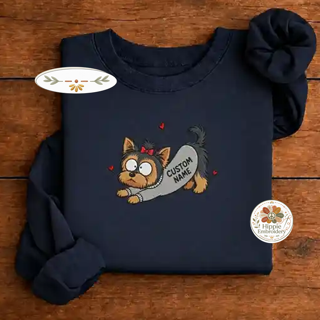 Custom Dog Name Embroidered Sweatshirt, Funny Cartoon Puppy Crew