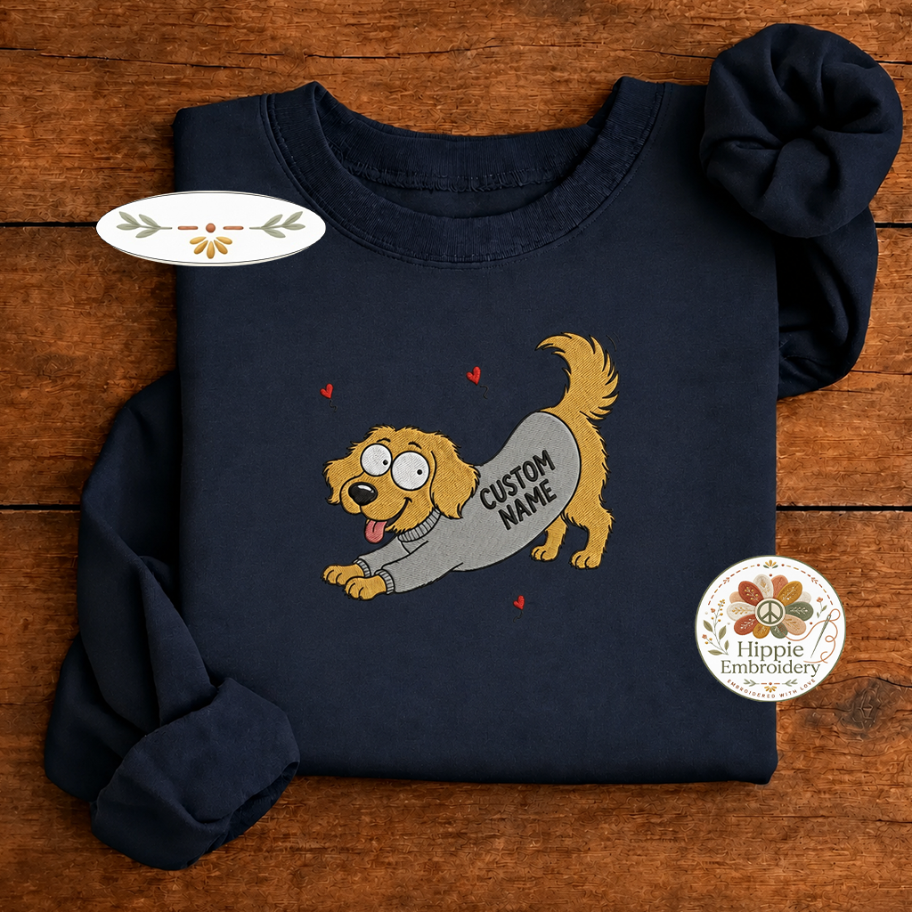 Custom Dog Name Embroidered Sweatshirt, Funny Cartoon Puppy Crew