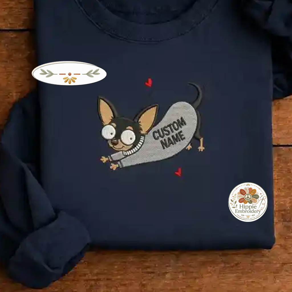 Custom Dog Name Embroidered Sweatshirt, Funny Cartoon Puppy Crew