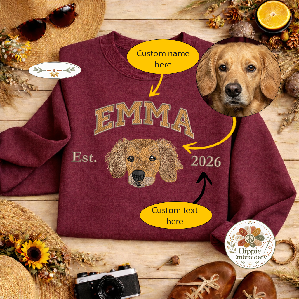 Custom Dog Portrait Embroidered Sweatshirt, Personalized Embroidered Dog Hoodie, Custom Dog Face Crewneck From Photo, Dog Lovers Gift - 1003
