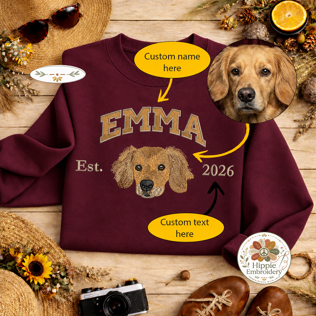 Custom Dog Portrait Embroidered Sweatshirt, Dog Lover Hoodie Gift