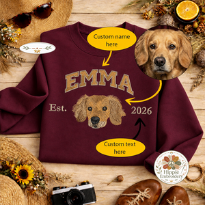 Custom Dog Portrait Embroidered Sweatshirt, Dog Lover Hoodie Gift
