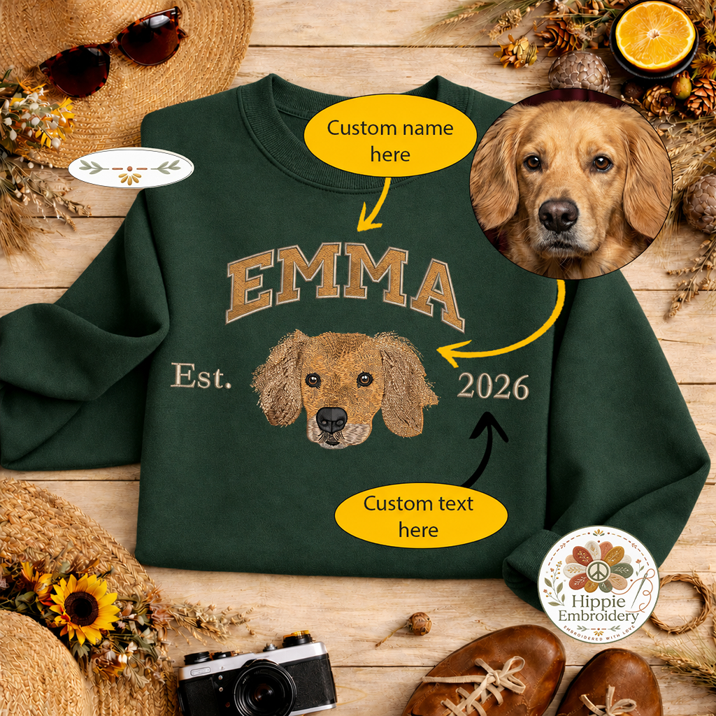 Custom Dog Portrait Embroidered Sweatshirt, Dog Lover Hoodie Gift