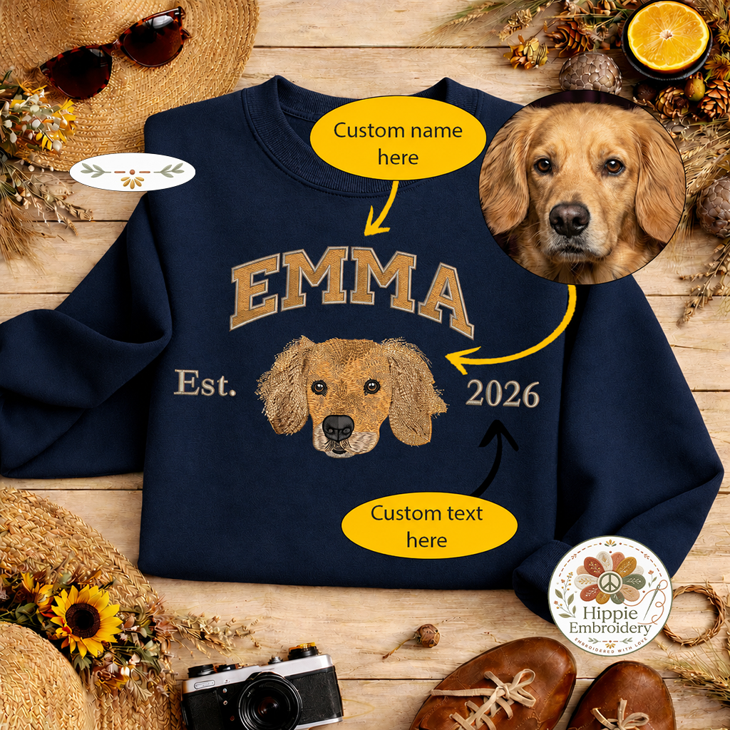 Custom Dog Portrait Embroidered Sweatshirt, Dog Lover Hoodie Gift