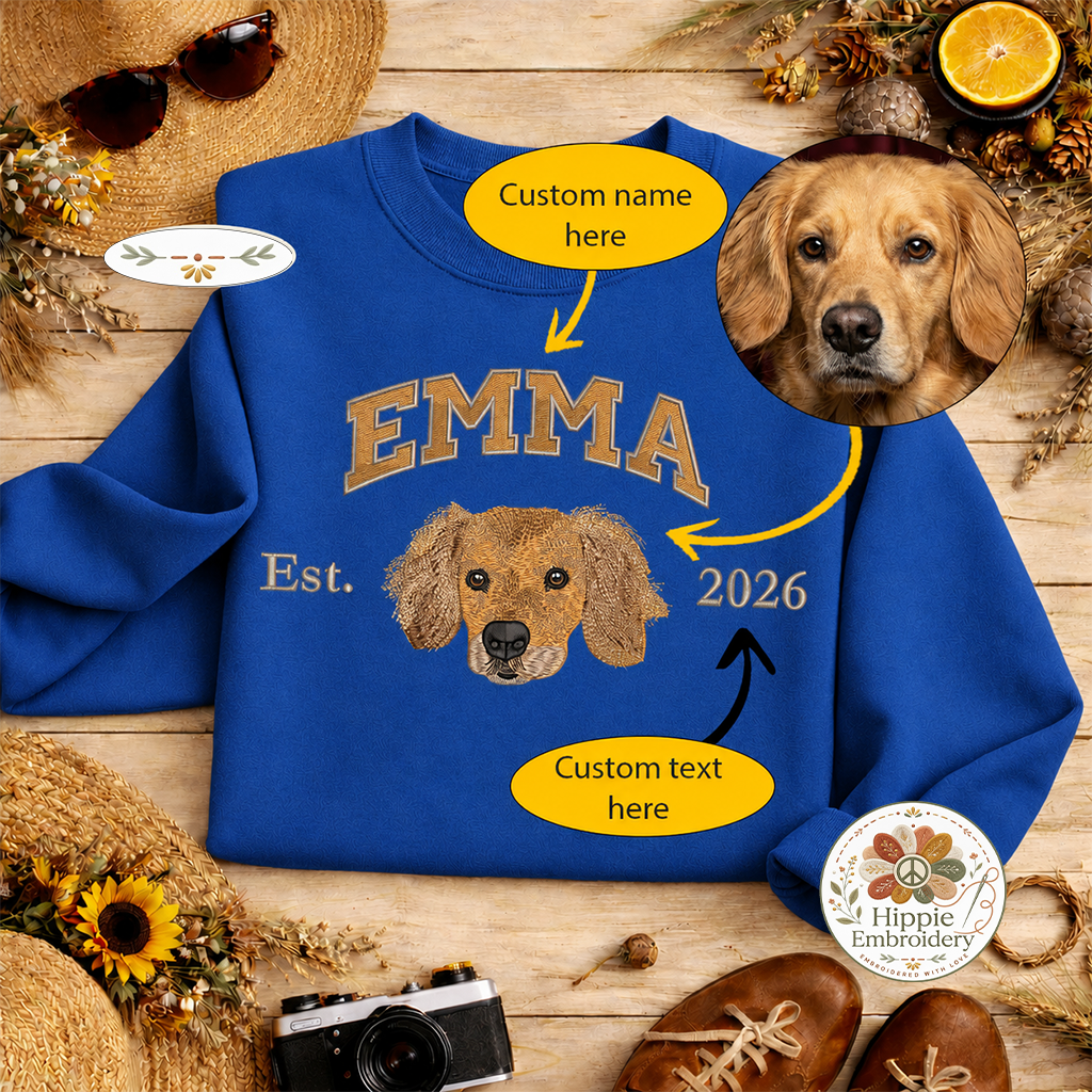 Custom Dog Portrait Embroidered Sweatshirt, Dog Lover Hoodie Gift