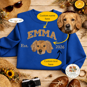 Custom Dog Portrait Embroidered Sweatshirt, Dog Lover Hoodie Gift