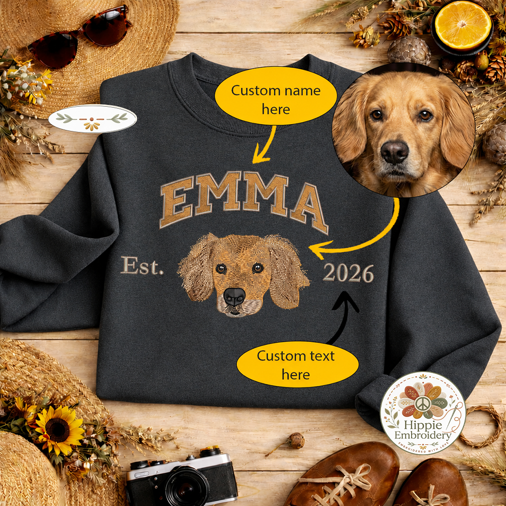 Custom Dog Portrait Embroidered Sweatshirt, Dog Lover Hoodie Gift
