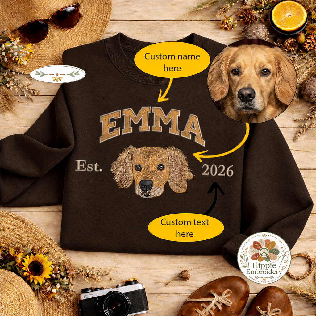 Custom Dog Portrait Embroidered Sweatshirt, Dog Lover Hoodie Gift