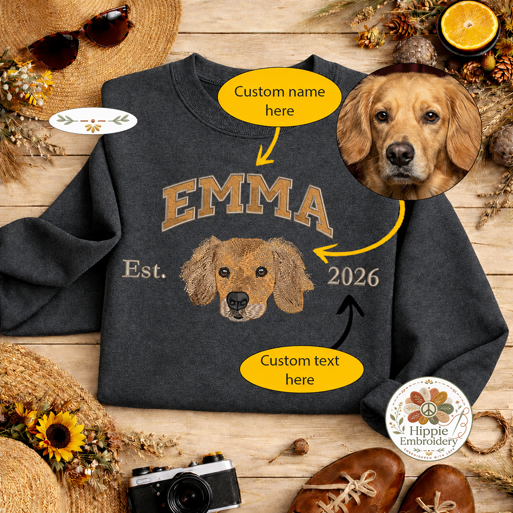 Custom Dog Portrait Embroidered Sweatshirt, Dog Lover Hoodie Gift