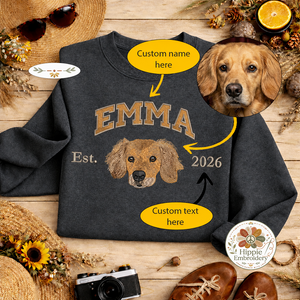 Custom Dog Portrait Embroidered Sweatshirt, Dog Lover Hoodie Gift