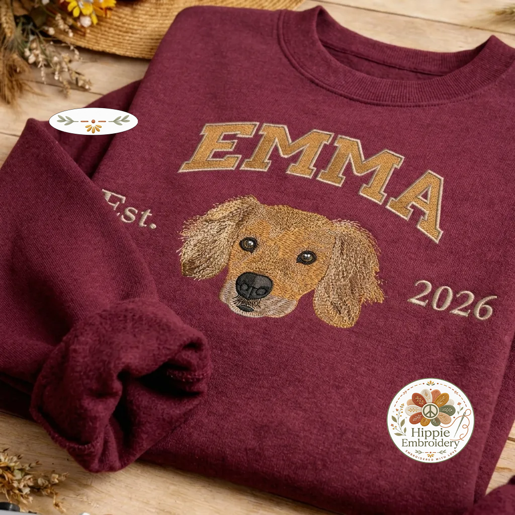 Custom Dog Portrait Embroidered Sweatshirt, Dog Lover Hoodie Gift