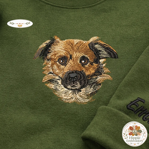 Custom Dog Portrait Embroidered Sweatshirt, Pet Name on Sleeve