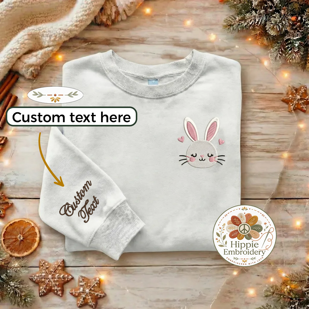 Custom Easter Embroidered Sweatshirt, Bunny & Sleeve Name Top