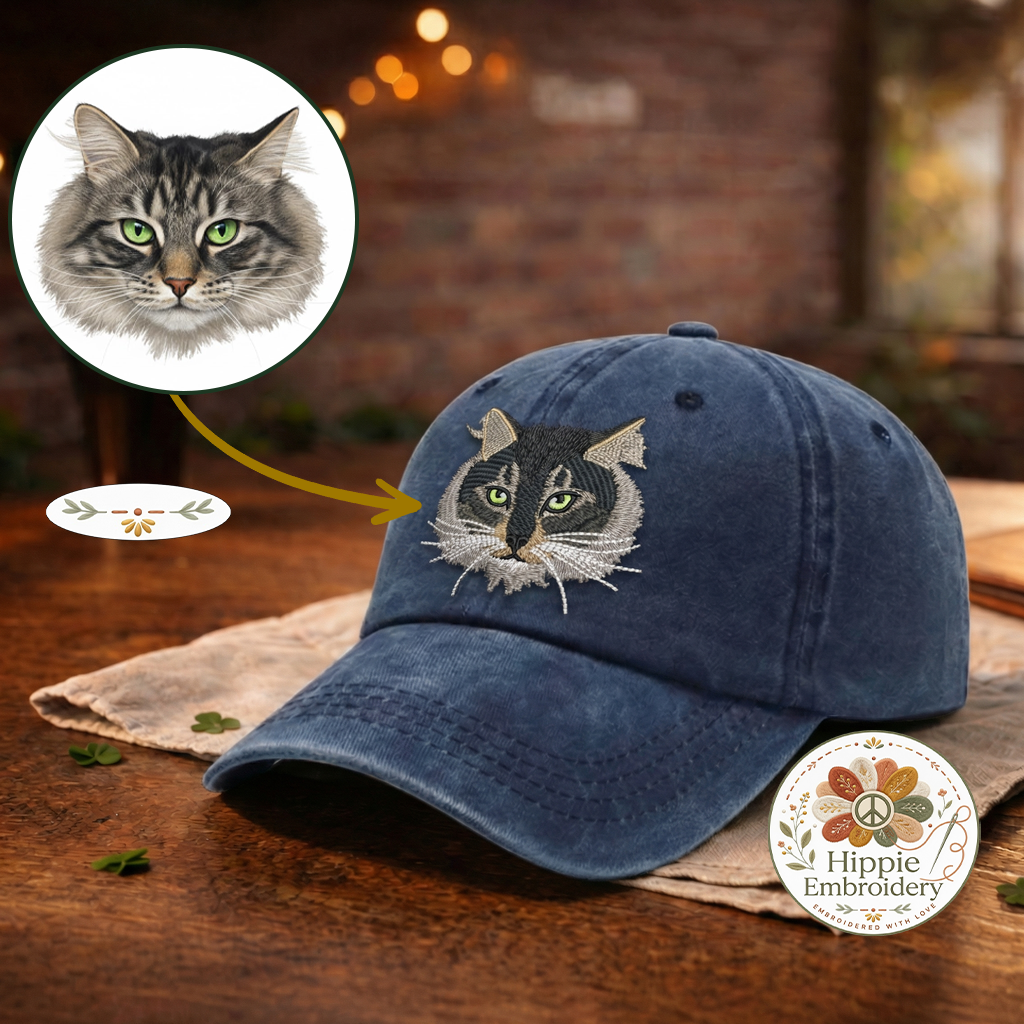 Custom Embroidered Cat Portrait Hat, Personalized Pet Cap