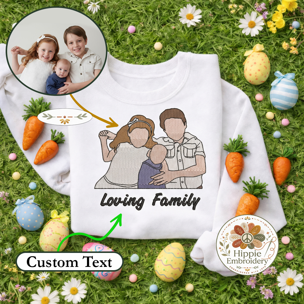 Custom Family Portrait Embroidered Sweatshirt, Photo Keepsake