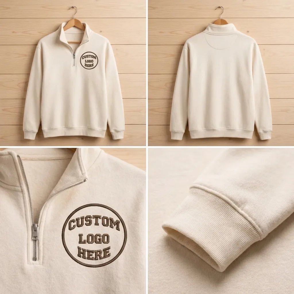 Custom Logo Embroidered Quarter Zip Sweatshirt, Personalized Shirt
