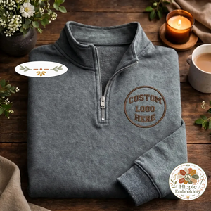 Custom Logo Embroidered Quarter Zip Sweatshirt, Personalized Shirt