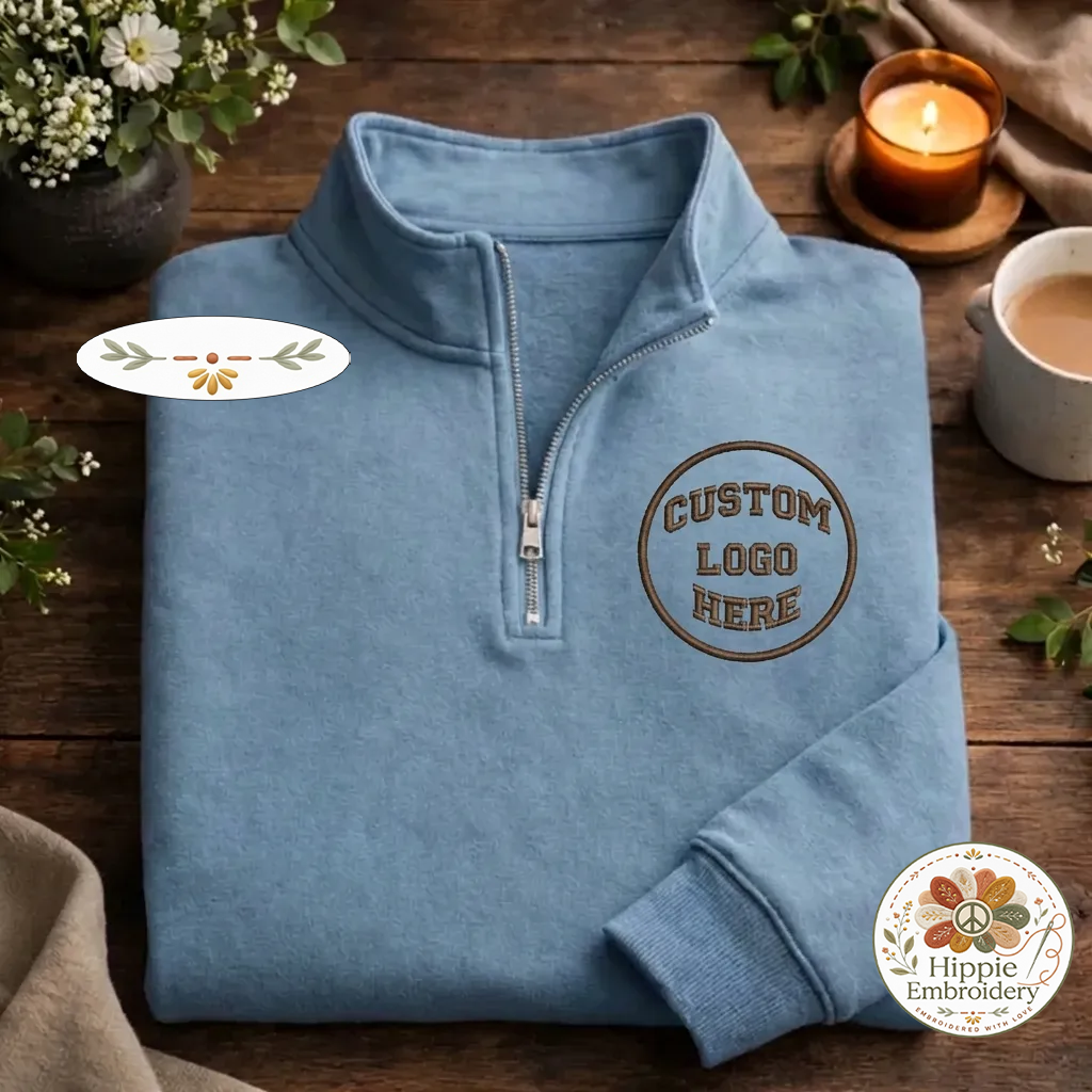 Custom Logo Embroidered Quarter Zip Sweatshirt, Personalized Shirt