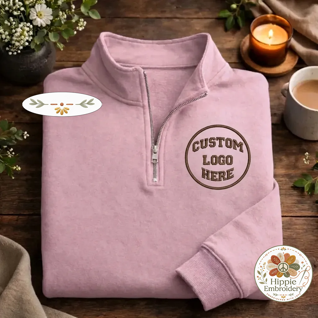 Custom Logo Embroidered Quarter Zip Sweatshirt, Personalized Shirt