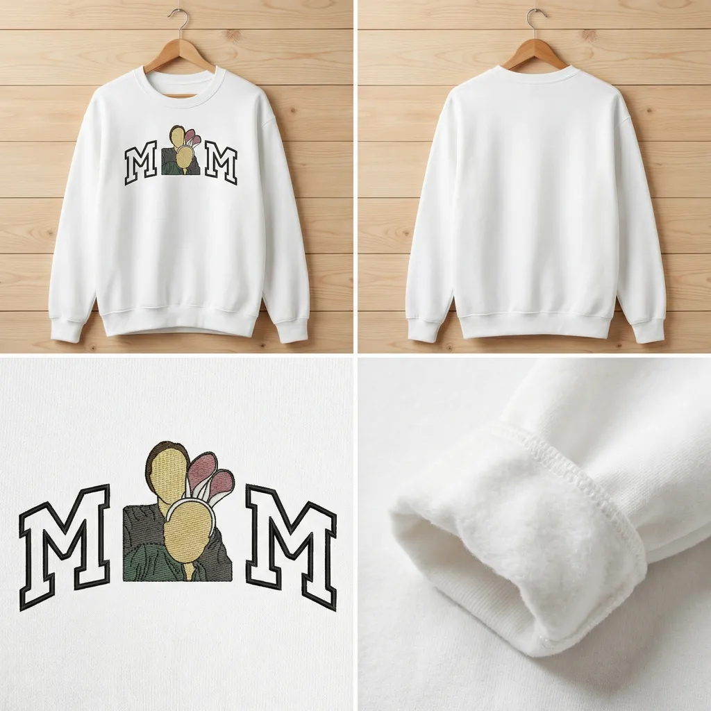 Custom Mom Portrait Embroidered Sweatshirt, New Mom Gift Top