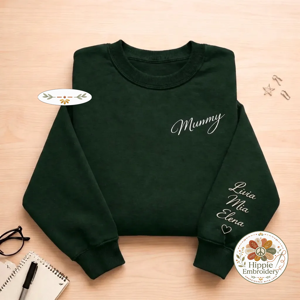 Custom Mom Sweatshirt with Kids Names on Sleeve, Mama Gift Shirt