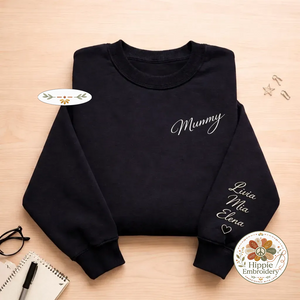 Custom Mom Sweatshirt with Kids Names on Sleeve, Mama Gift Shirt