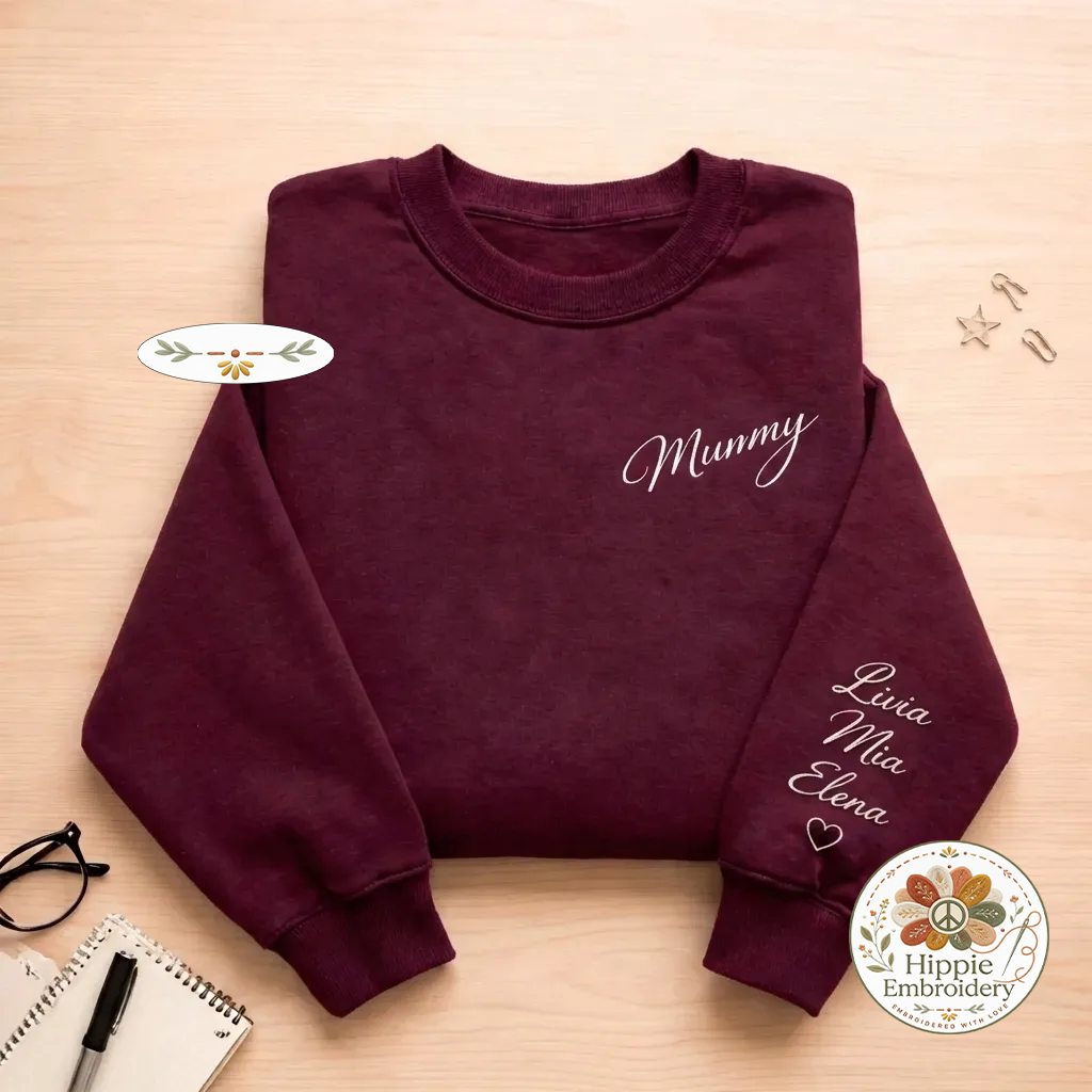 Custom Mom Sweatshirt with Kids Names on Sleeve, Mama Gift Shirt