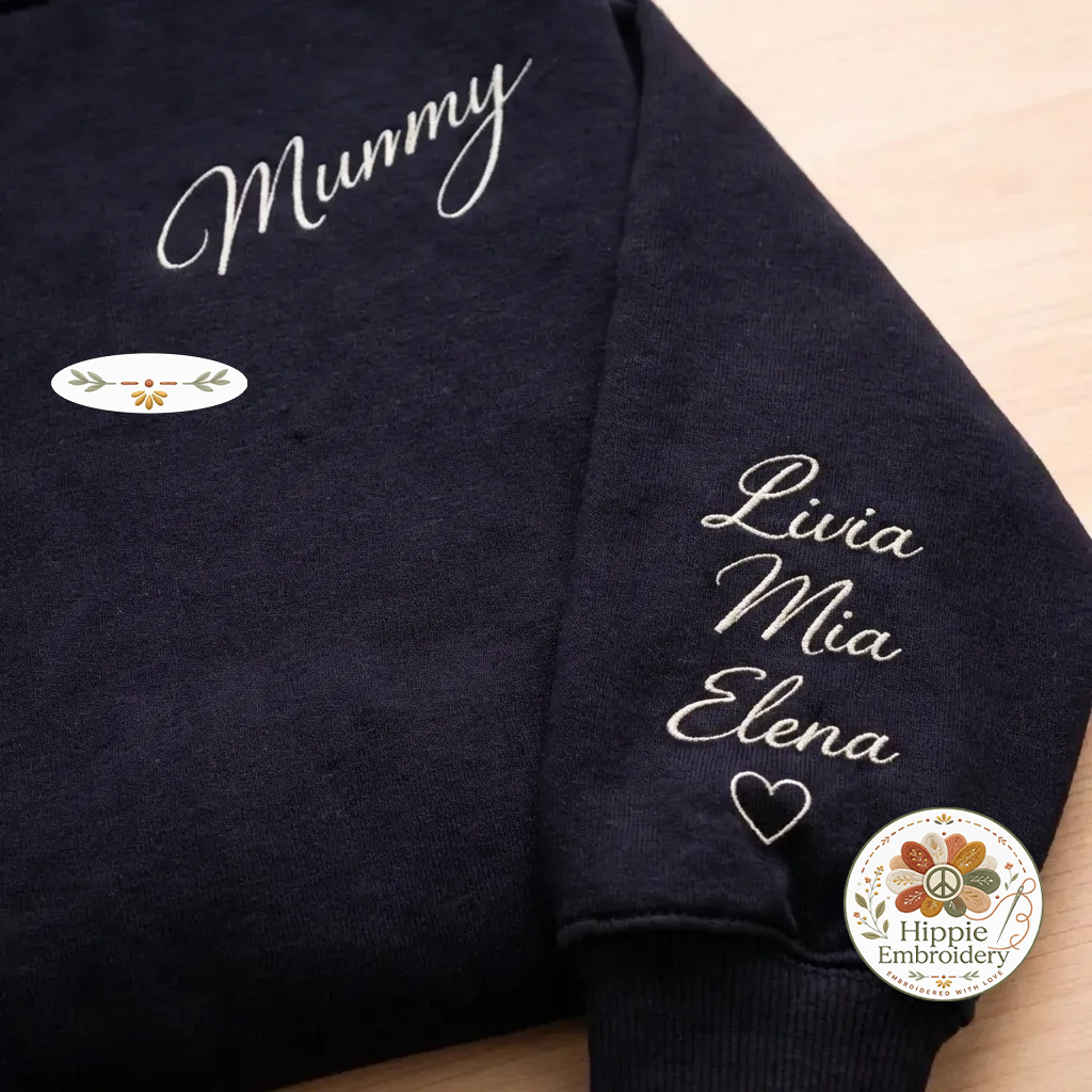 Custom Mom Sweatshirt with Kids Names on Sleeve, Mama Gift Shirt