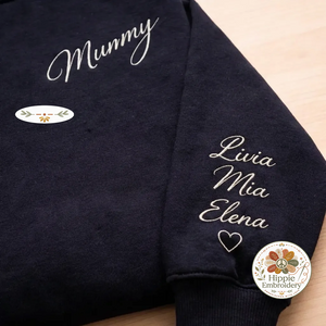 Custom Mom Sweatshirt with Kids Names on Sleeve, Mama Gift Shirt