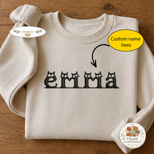 Custom Name Peeking Black Cat Alphabet Embroidered Sweatshirt, Crew