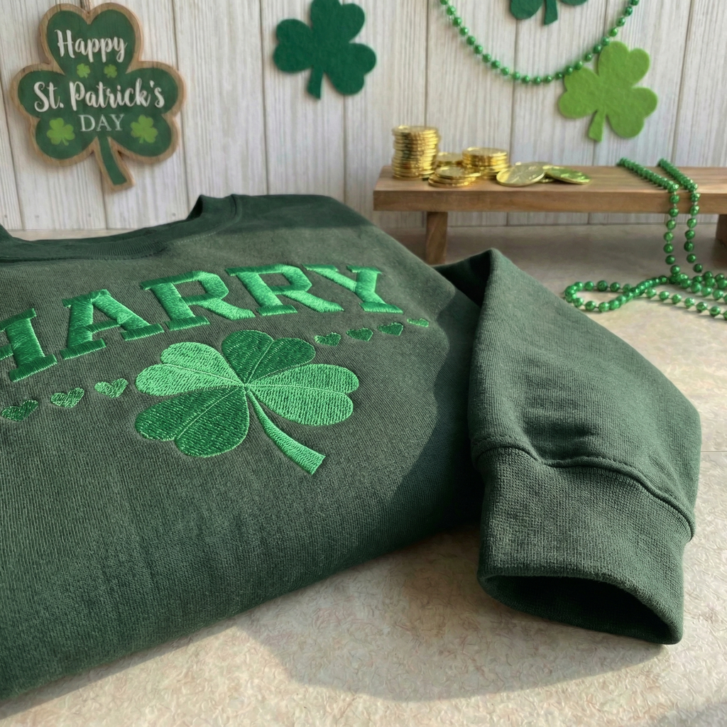 Custom Name Shamrock Embroidered Sweatshirt, Lucky Irish Top