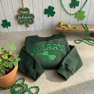 Custom Name Shamrock Embroidered Sweatshirt, Lucky Irish Top