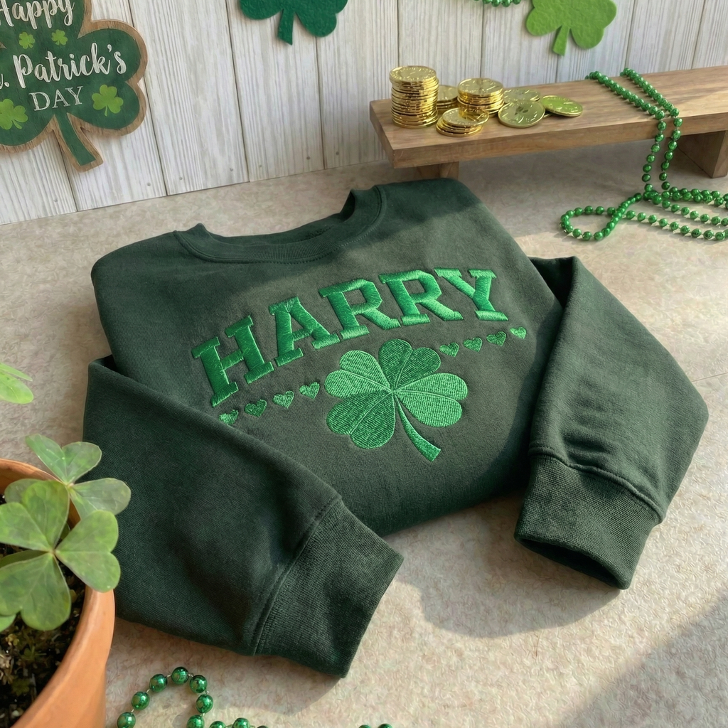 Custom Name Shamrock Embroidered Sweatshirt, Lucky Irish Top